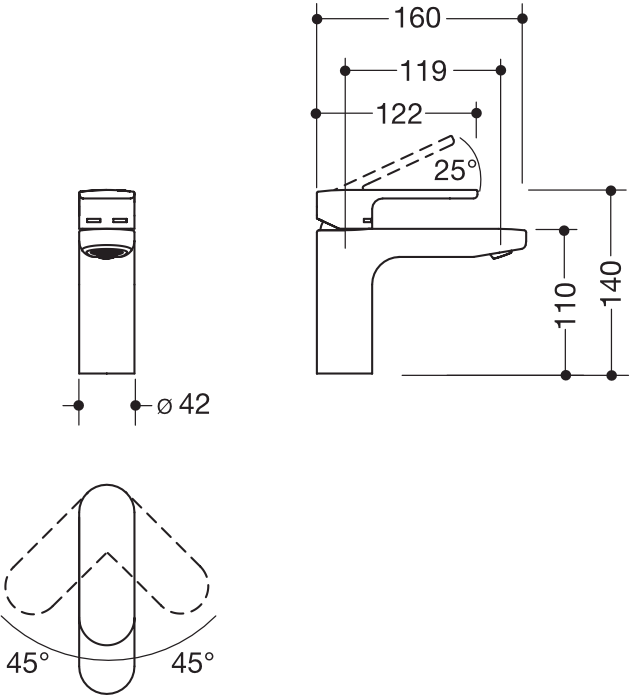 Einhand-Waschtischmischer „System-Armaturen“ Ausladung 160 mm