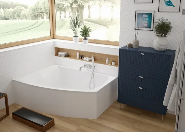 Hoesch Badewanne „Largo“ trapez 180 × 130 cm, links in Weiß