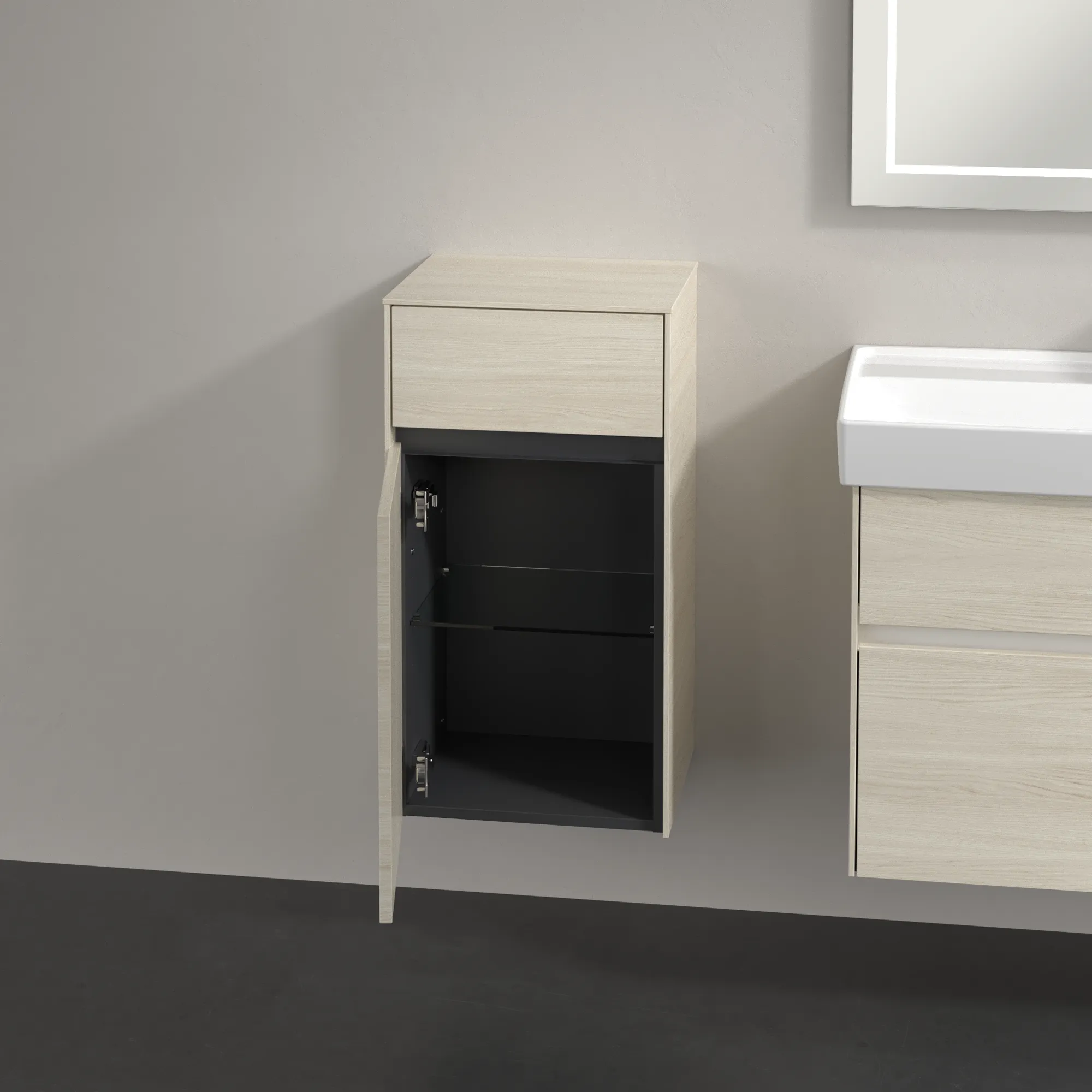 Villeroy & Boch Seitenschrank „Collaro“ 1 Tür, 1 Auszug / Schublade 40,4 × 74,8 × 34,9 cm 1 Tür, Anschlag (Scharnier) links, 1 Auszug / Schublade Villeroy & Boch Seitenschrank „Collaro“ 1 Tür, 1 Auszug / Schublade 40,4 × 74,8 × 34,9 cm 1 Tür, Anschlag (Scharnier) links, 1 Auszug / Schublade