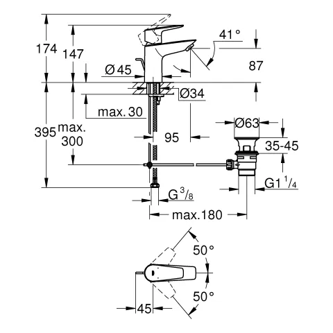 Grohe BauEdge Einhand-Waschtischbatterie S-Size, Einlochmontage, chrom Grohe BauEdge Einhand-Waschtischbatterie S-Size, Einlochmontage, chrom