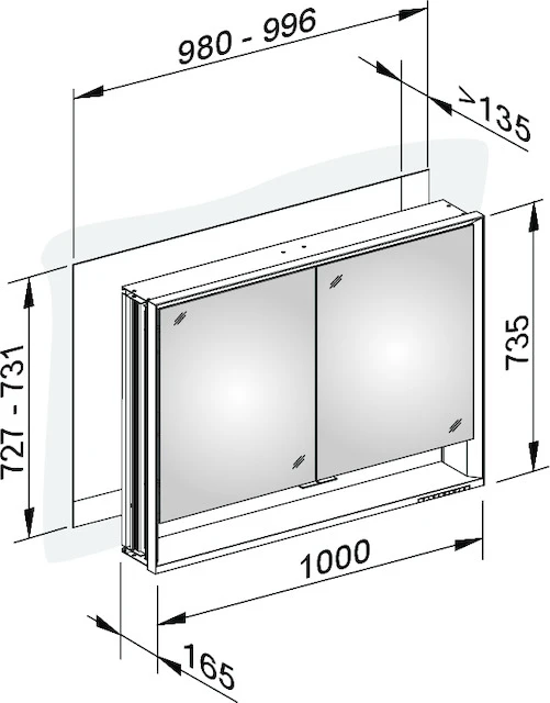 KEUCO ROYAL LUMOS Spiegelschrank Wandeinbau 2-türig kurze Tür silber-eloxiert KEUCO ROYAL LUMOS Spiegelschrank Wandeinbau 2-türig kurze Tür silber-eloxiert