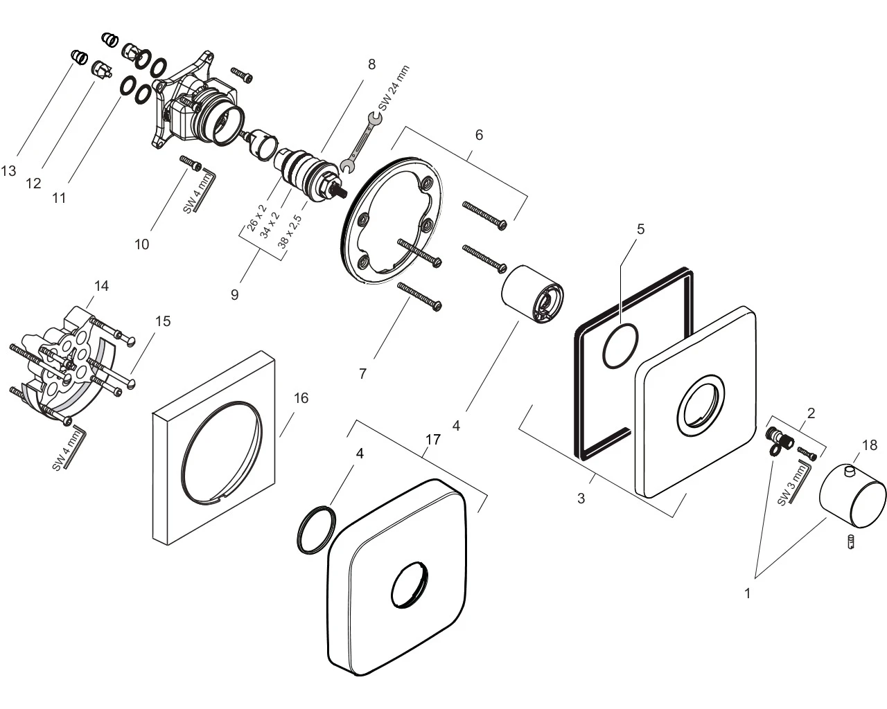 Thermostat Unterputz Axor Citterio M Hight Flow Fertigset chrom mit Hebelgr.