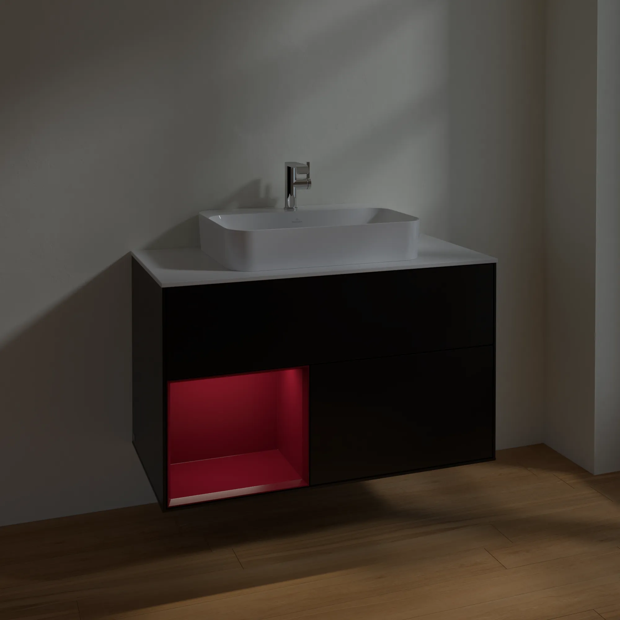 Villeroy & Boch Waschbeckenunterschrank Finion F36, 1000x603x501 mm, Black Matt Lacquer, mit Beleuchtung und Push-to-open Funktion