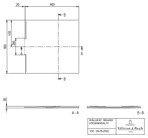 Villeroy & Boch quadrat Duschwanne „Wallway“ für flächenbündige Installation 90 × 90 cm