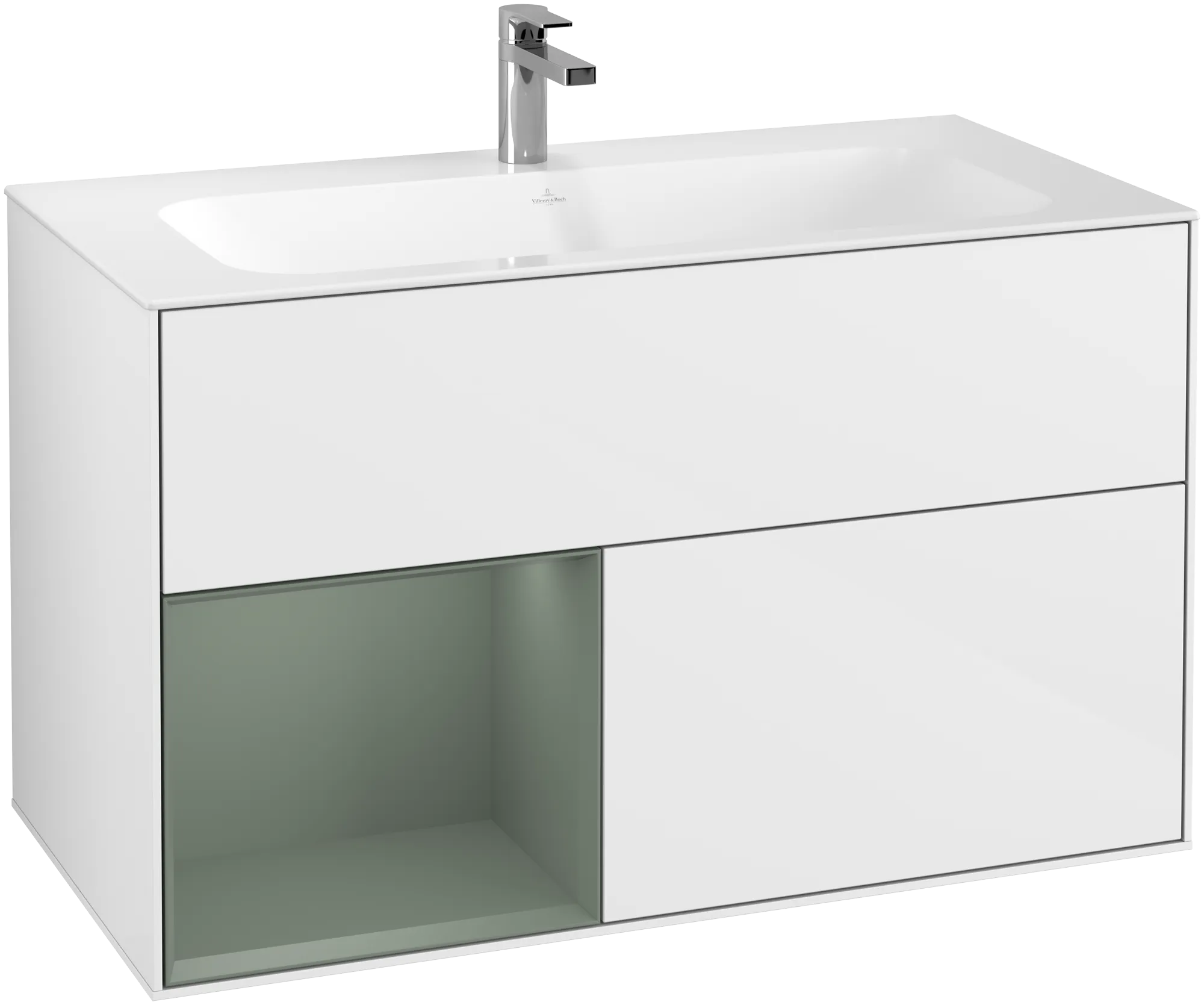 Villeroy & Boch Finion Waschbeckenunterschrank G03, 996x591x498mm, Glossy White Lacquer / Olive Matt Lacquer
