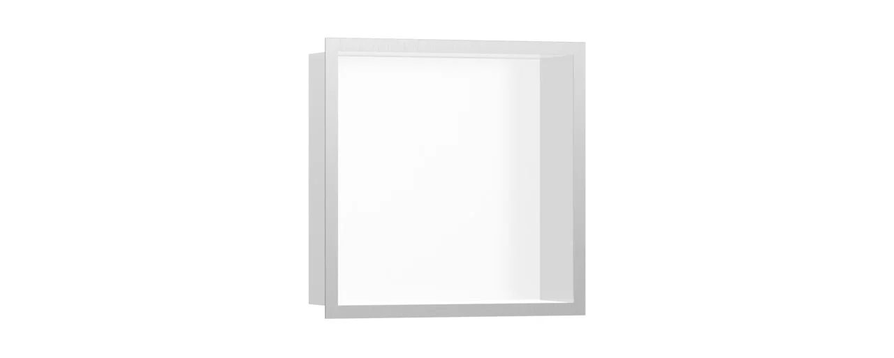 Hansgrohe XtraStoris Individual Wandnische Mattweiß mit Designrahmen 300x300x100 mm, Edelstahl V2A, für Nass- und Trockenbau