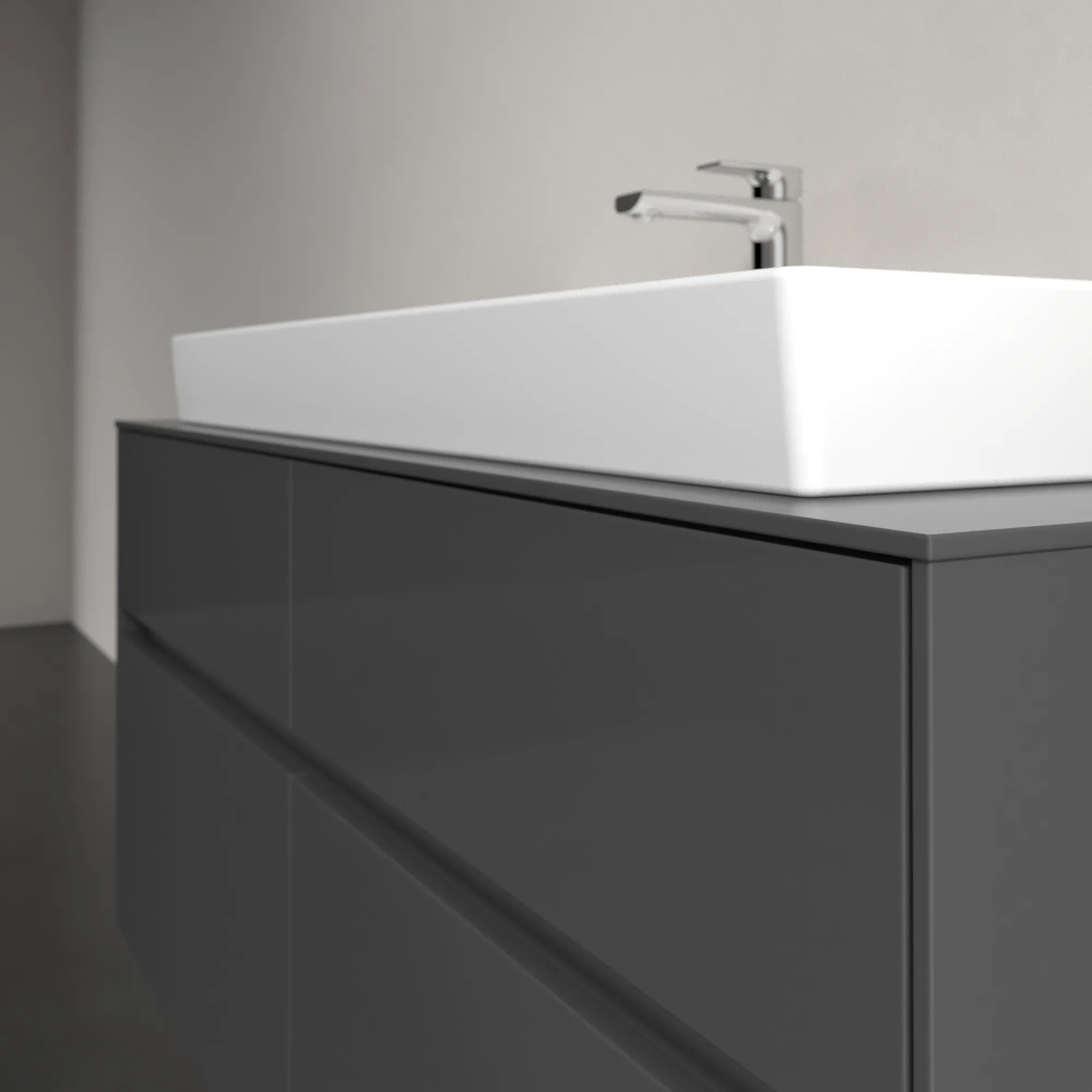 Villeroy & Boch Waschtischunterschrank „Collaro“ 1200 × 548 × 500 mm Glossy Grey, ohne Beleuchtung, für Becken mittig Villeroy & Boch Waschtischunterschrank „Collaro“ 1200 × 548 × 500 mm Glossy Grey, ohne Beleuchtung, für Becken mittig