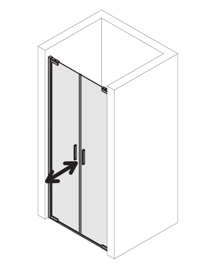 Kermi Duschdesign Pendeltür „Yanea“ Glas Klar, Profile Schwarz Soft (RAL 9005), Anschlag links und rechts WE: 1013 – 1043/1023 – 1038 mm H: 2000 mm
