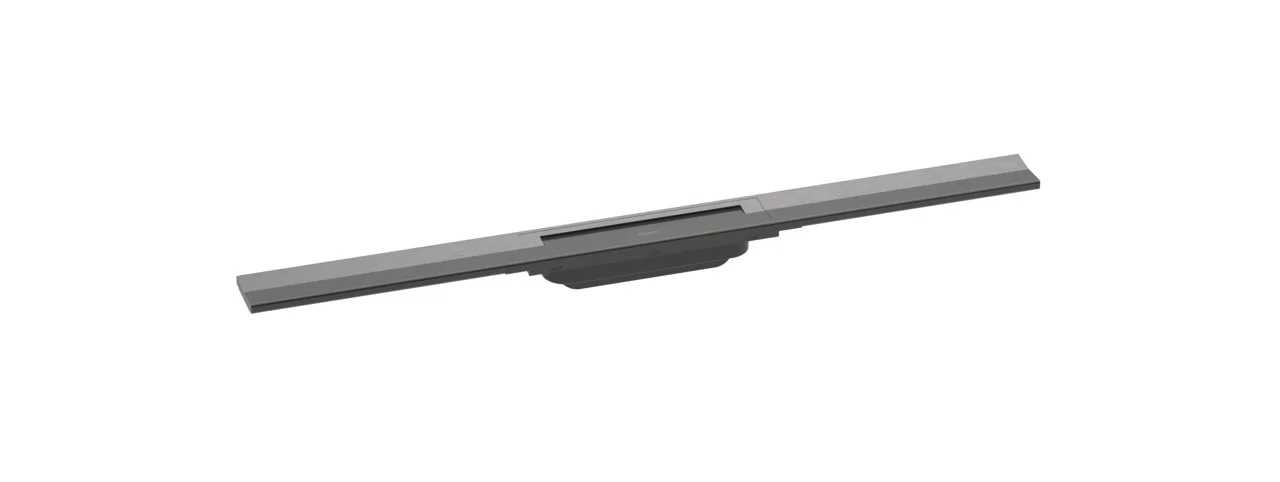 Hansgrohe RainDrain Flex Duschrinne 800 mm, Brushed Black Chrome, höhenverstellbar, zweiseitige Montage, wasserloses Siphonsystem