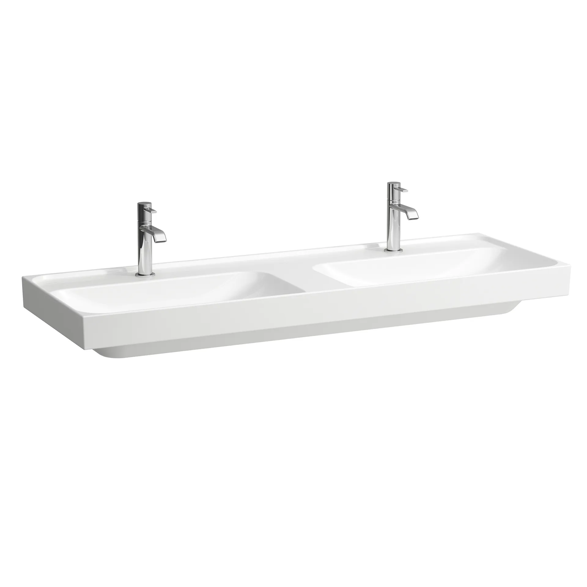 Doppelwaschtisch, MEDA, 460x1300x160, 1 Hahnloch je Becken mit Überlauf, weiß