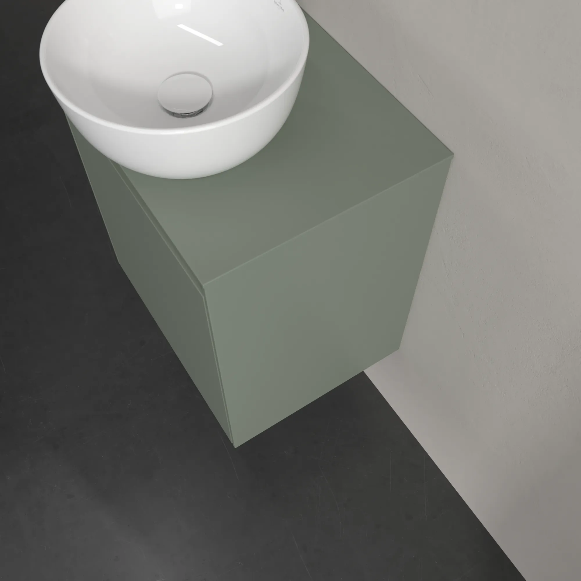 Villeroy & Boch Waschtischunterschrank „Collaro“ 500 × 548 × 380 mm Soft Green, für Becken mittig, Anschlag rechts, mit Beleuchtung Villeroy & Boch Waschtischunterschrank „Collaro“ 500 × 548 × 380 mm Soft Green, für Becken mittig, Anschlag rechts, mit Beleuchtung