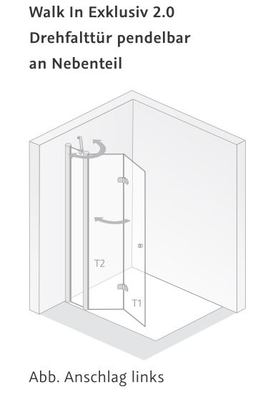 HSK teilgerahmte Walk-In-Duschkabine Drehfalttür pendelbar, an Nebenteil „Exklusiv 2.0“ Glas Klar hell, Profile Schwarz-matt, Scharniere Premium Classic, B: 1000 mm H: 2000 mm HSK teilgerahmte Walk-In-Duschkabine Drehfalttür pendelbar, an Nebenteil „Exklusiv 2.0“ Glas Klar hell, Profile Schwarz-matt, Scharniere Premium Classic, B: 1000 mm H: 2000 mm