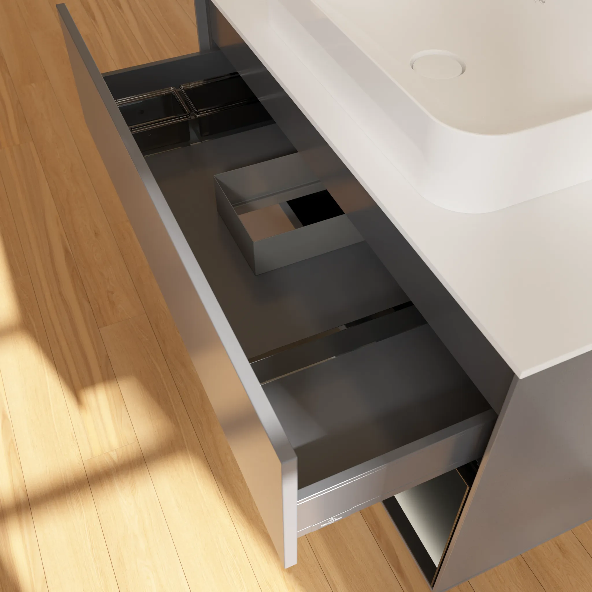 Villeroy & Boch Waschtischunterschrank „Finion“ für Schrankwaschtisch 1000 × 603 × 501 mm Anthracite Matt Lacquer, für Becken mittig, mit Hahnlochbohrung