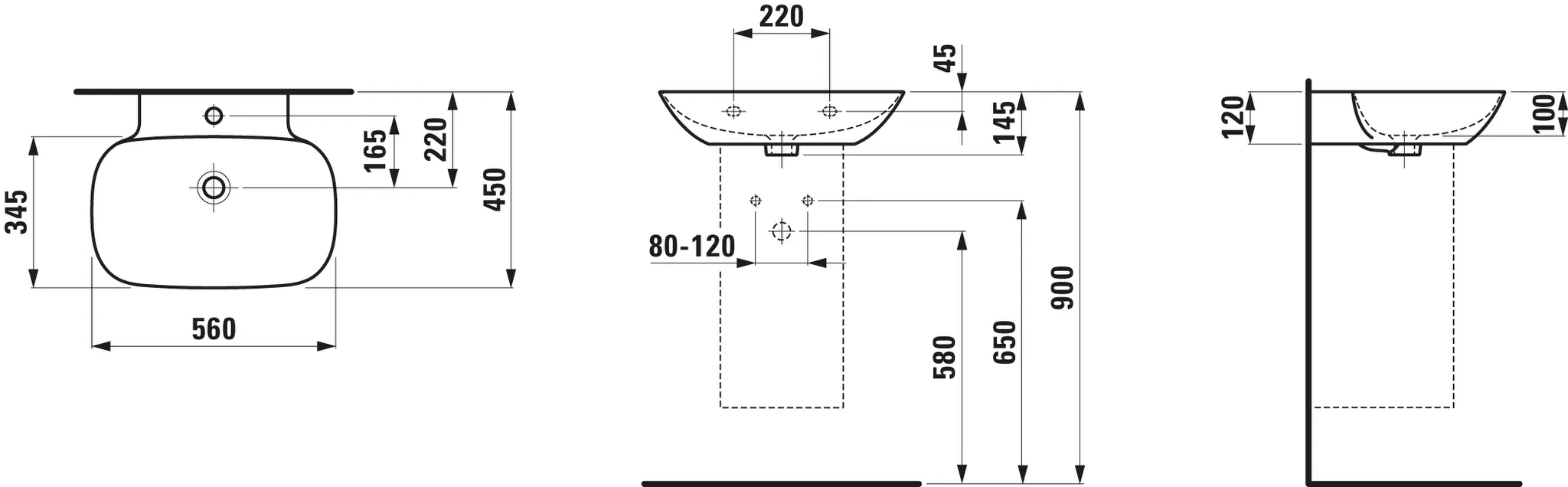 Waschtisch INO 450x560x145 1 Hahnloch mit Überlauf weiß Waschtisch INO 450x560x145 1 Hahnloch mit Überlauf weiß