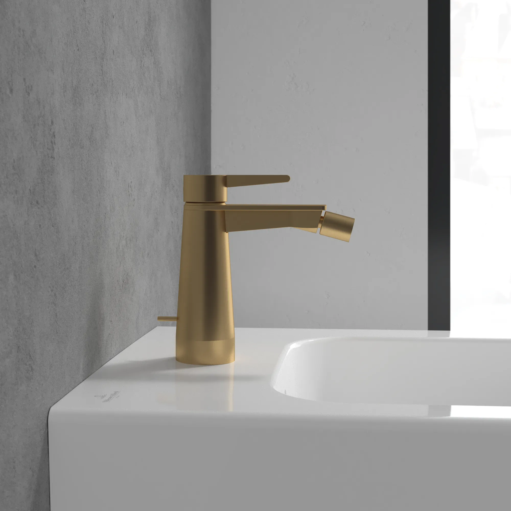 Villeroy & Boch Conum Einhebel-Bidetarmatur, Brushed Gold, 49x147x154mm, Laminarstrahl, Keramikkartusche Villeroy & Boch Conum Einhebel-Bidetarmatur, Brushed Gold, 49x147x154mm, Laminarstrahl, Keramikkartusche
