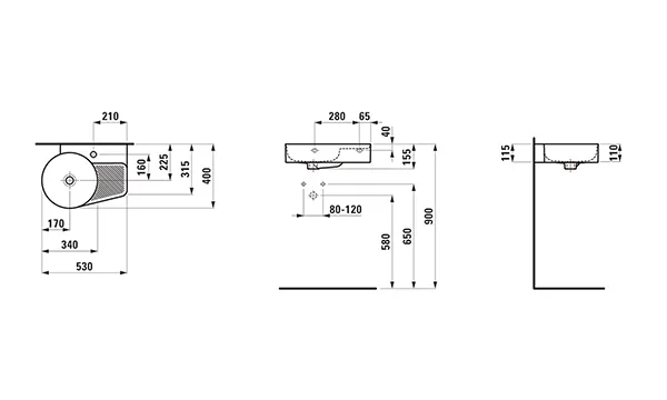 Waschbecken „VAL“, Hahnlochposition rechts in Weiß Waschbecken „VAL“, Hahnlochposition rechts in Weiß