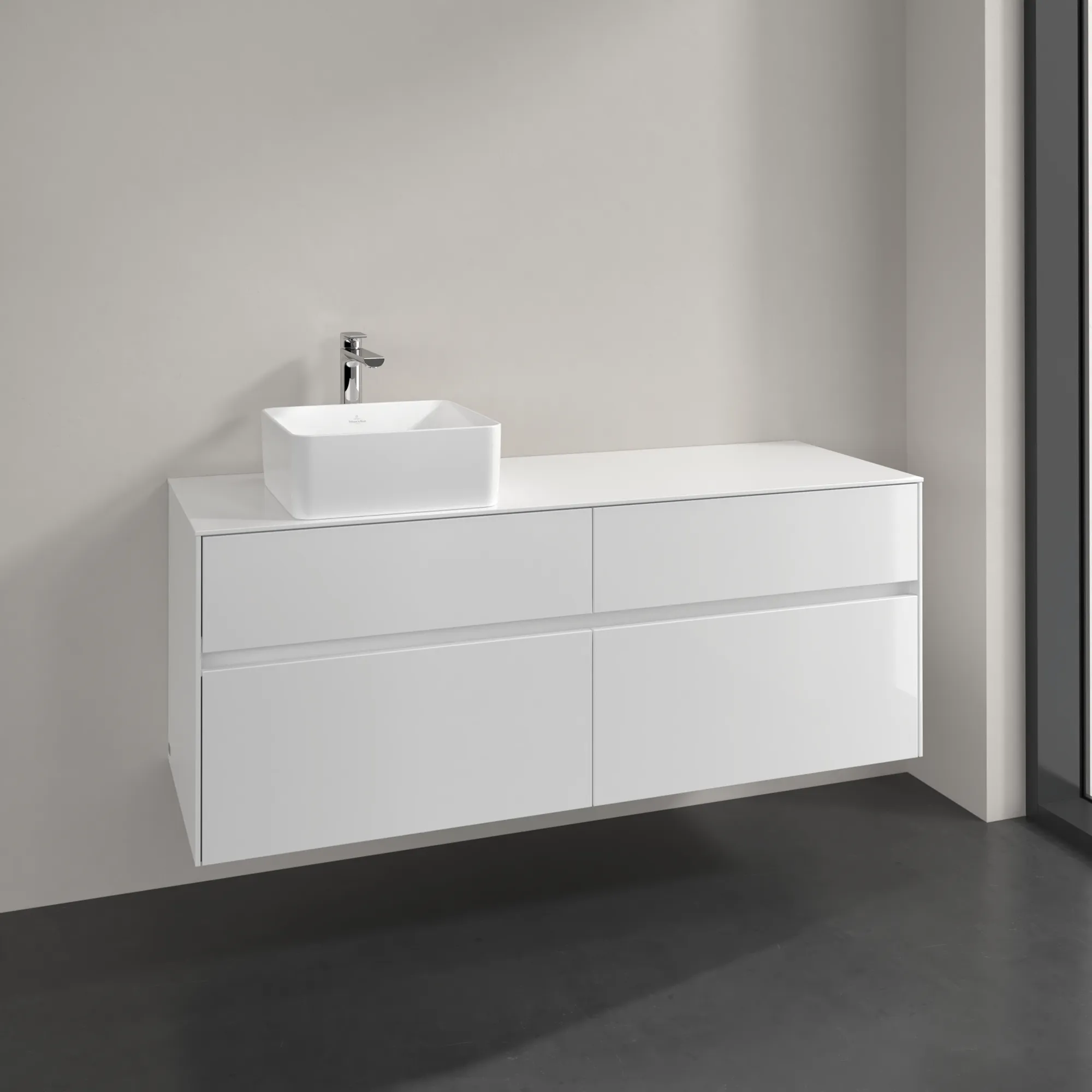 Villeroy & Boch Waschtischunterschrank „Collaro“ 1400 × 548 × 500 mm Glossy White, ohne Beleuchtung, für Becken links