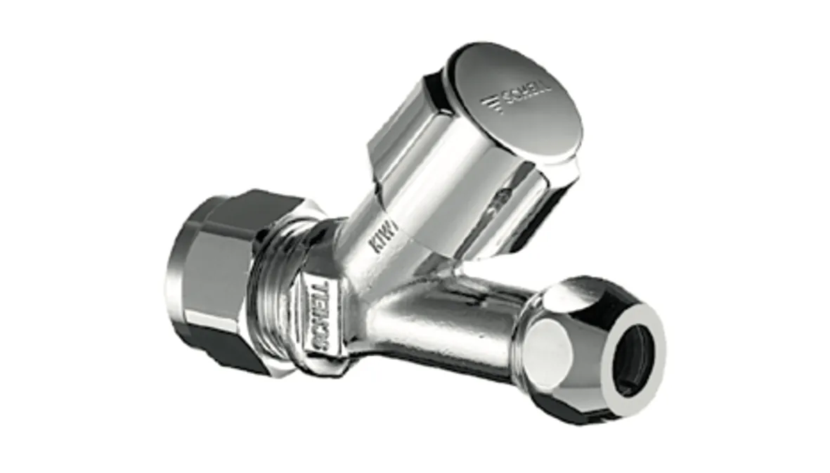 Schrägsitzventil COMFORT, COMFORT-Griff, Messing-Klemmring-Verschraubung Ø 15 (DN 15 G 1/2 AG), Ø 10 mm (DN 10 G 3/8 AG), chrom