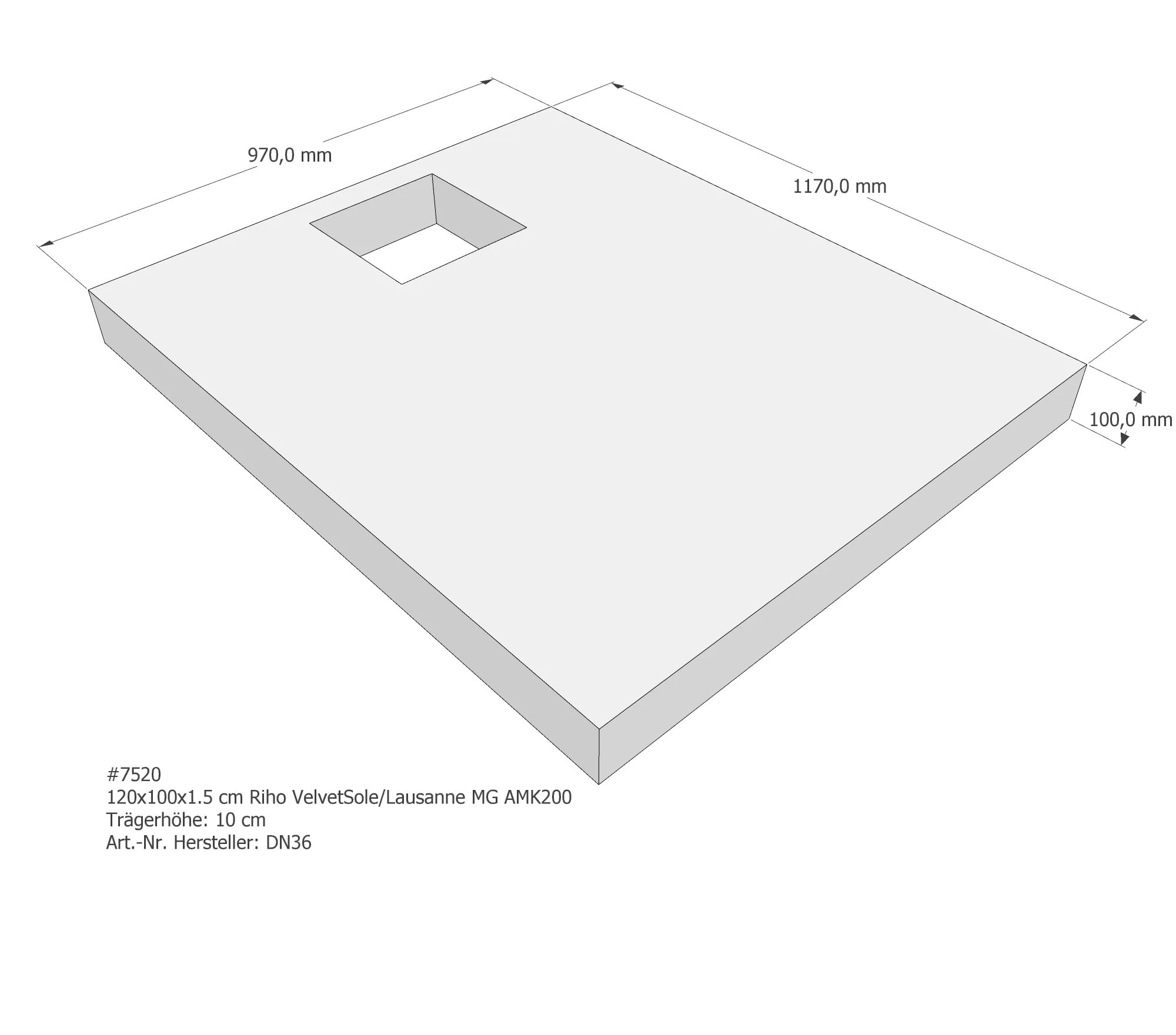 Duschwannenträger für Riho Velvet Sole/Lausanne MG 120 × 100 × 1,5 cm