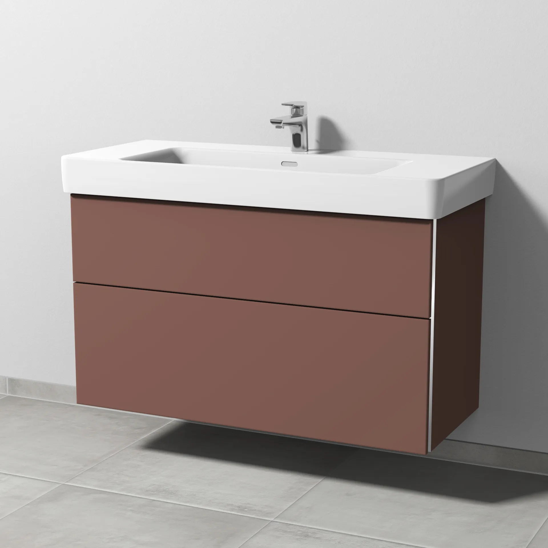 Sanipa Waschtischunterschrank „3way“ passend zu Keramik-Waschtische Pro S von Laufen 1000 × 593 × 437 mm in Wine-Red, Becken mittig