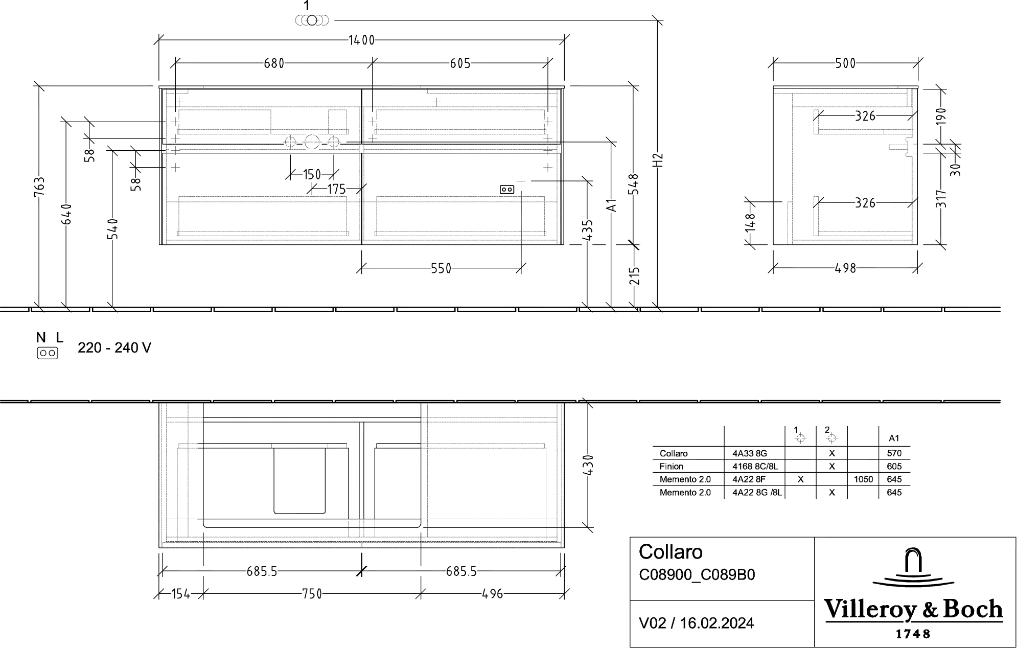 Villeroy & Boch Waschtischunterschrank „Collaro“ 1400 × 548 × 500 mm Arizona Oak, mit Beleuchtung, für Becken links