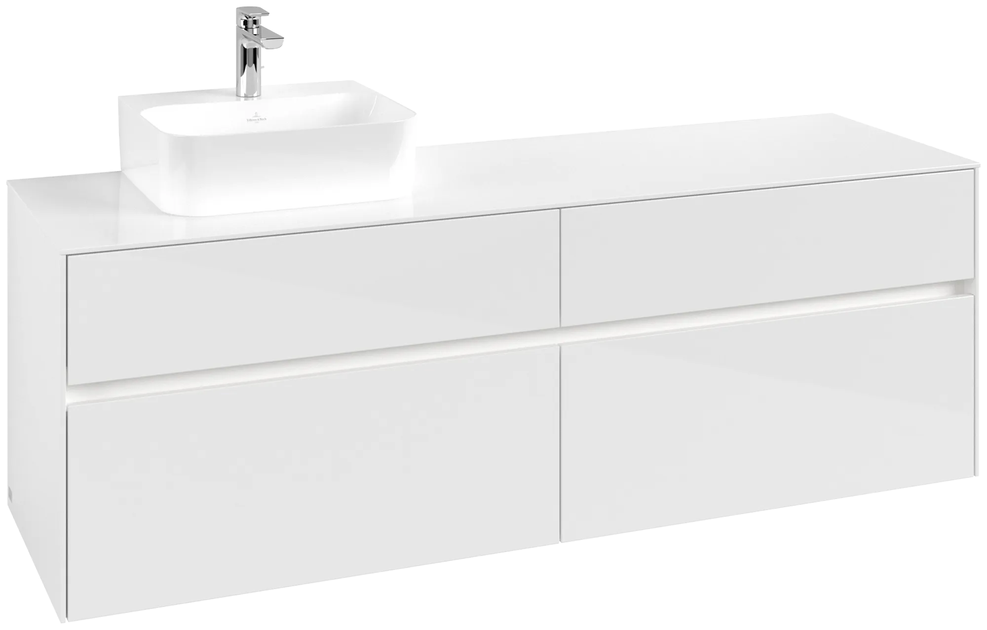 Villeroy & Boch Waschtischunterschrank „Collaro“ 1600 × 548 × 500 mm Glossy White, mit Beleuchtung, für Becken links Villeroy & Boch Waschtischunterschrank „Collaro“ 1600 × 548 × 500 mm Glossy White, mit Beleuchtung, für Becken links