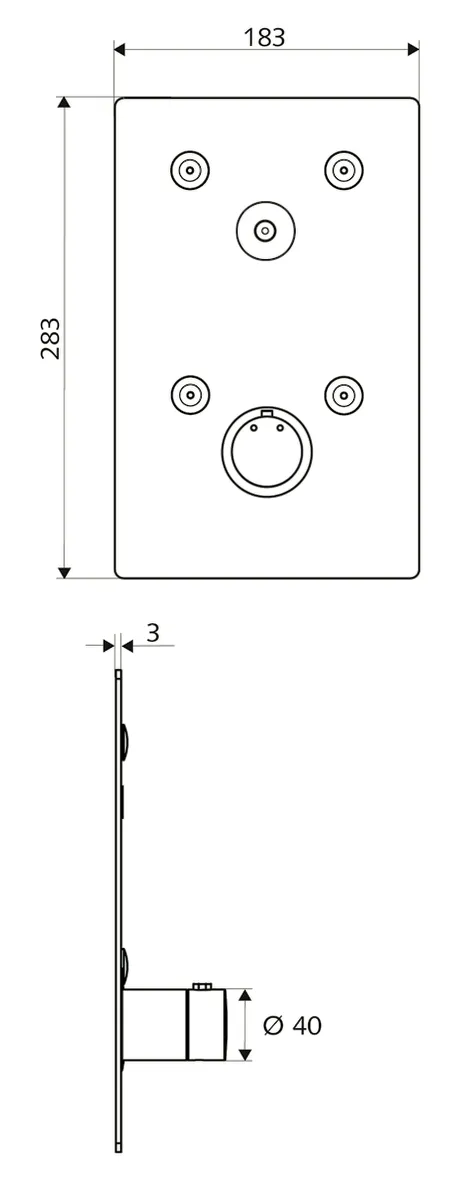 Unterputz-Dusche LINUS Basic D-C-T, Mischwasser, Thermostat, Frontplatte, IP65 (CVD-Touch-Elektronik), Frontplatte Edelstahl gebürstet