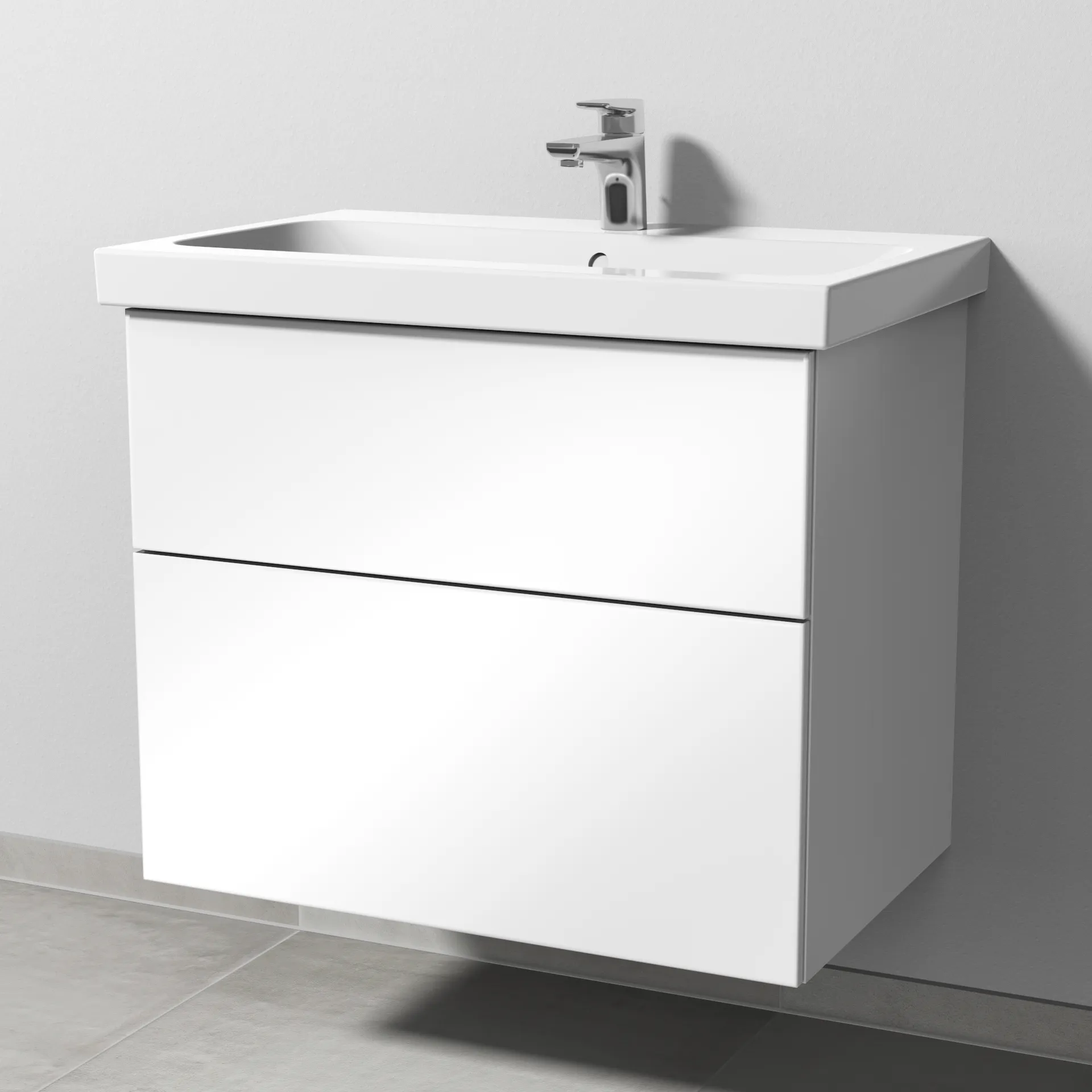Sanipa Waschtischunterschrank „3way“ passend zu Keramik-Waschtische iCon Light von Geberit 700 × 591 × 462 mm in Weiß (glanz), Becken mittig, mit