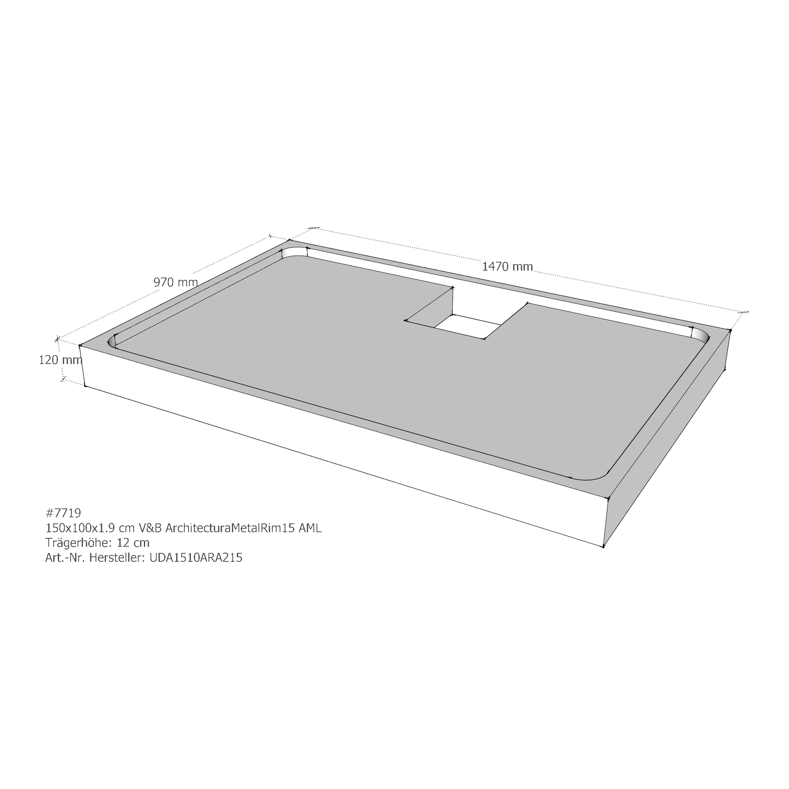 Duschwannenträger für Villeroy & Boch Architectura MetalRim 150 × 100 × 1,9 cm