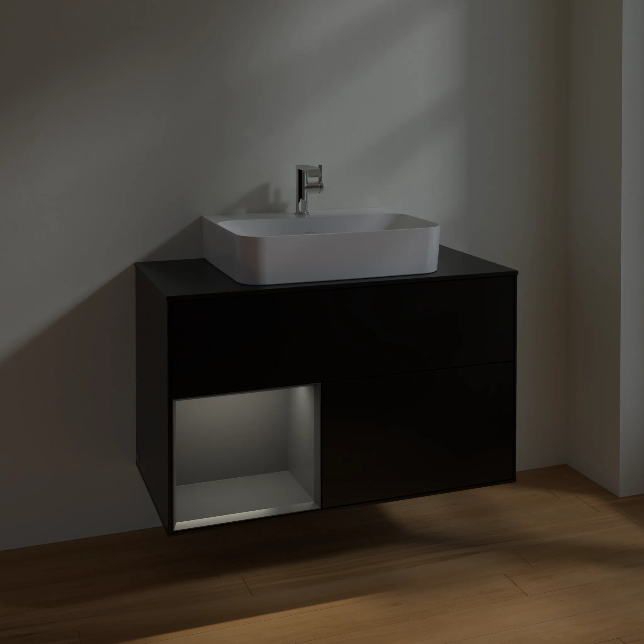Villeroy & Boch Waschbeckenunterschrank Finion F11, 1000x603x501 mm, Black Matt Lacquer, mit Beleuchtung und Push-to-open Funktion