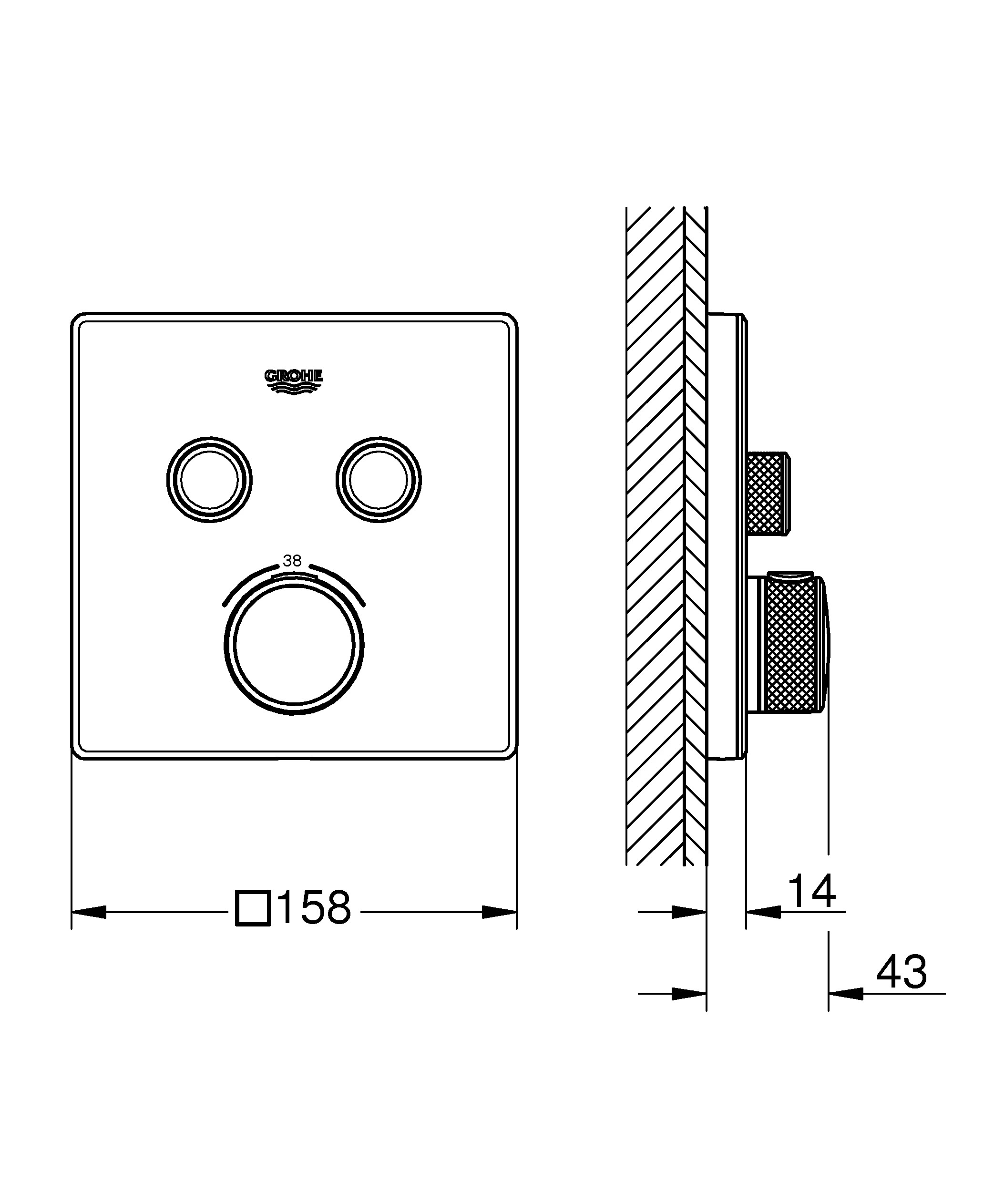 Thermostat Grohtherm SmartControl 29156, mit 2 Absperrventilen, Fertigmontageset für Rapido SmartBox, Wandrosette eckig, moon white