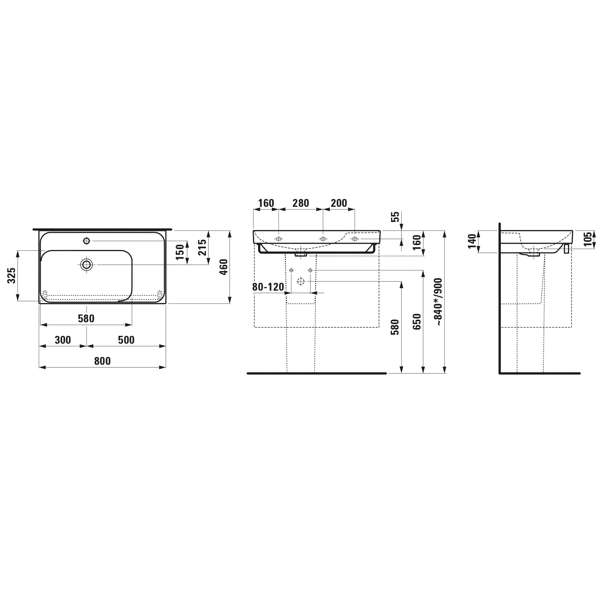 Waschtisch, MEDA, 460x800x160, Ablage rechts, 1 Hahnloch mit Überlauf, weiß Waschtisch, MEDA, 460x800x160, Ablage rechts, 1 Hahnloch mit Überlauf, weiß