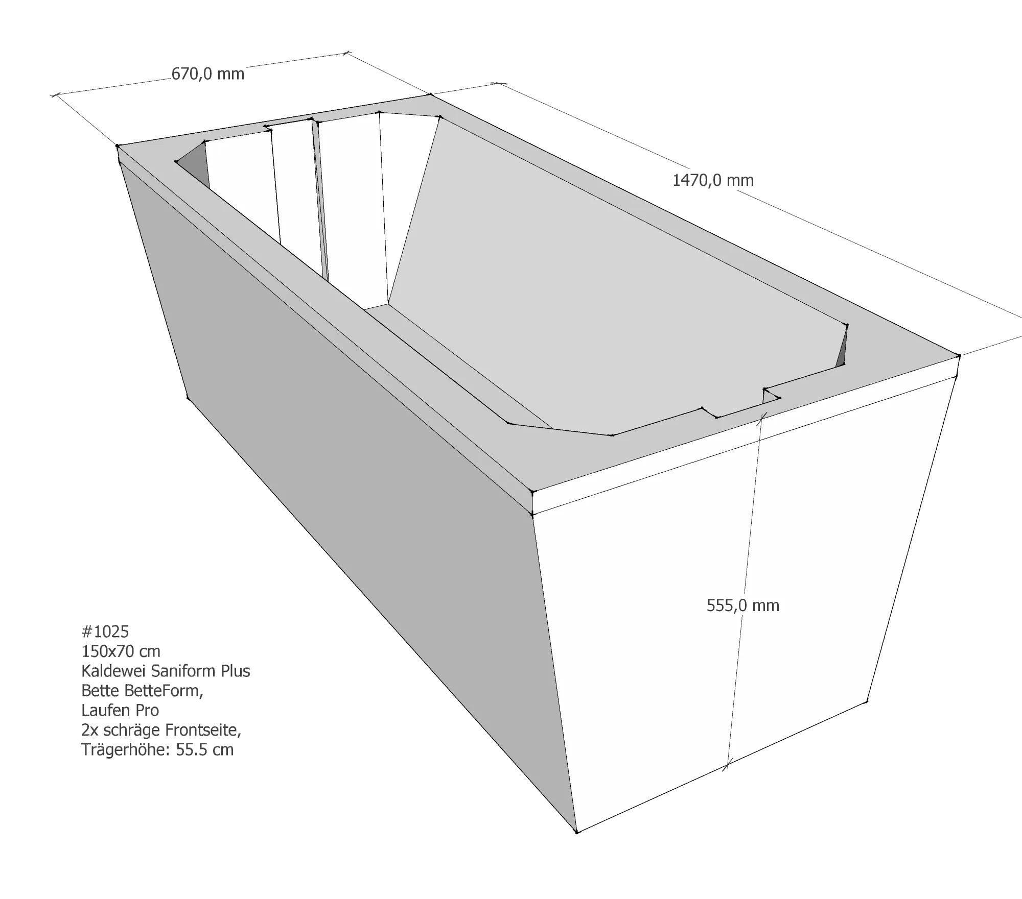 Badewannenträger für Wannenträger Bette Betteform, Kaldewei Saniform Plus, Laufen Pro 150x70x cm 150 × 70 cm