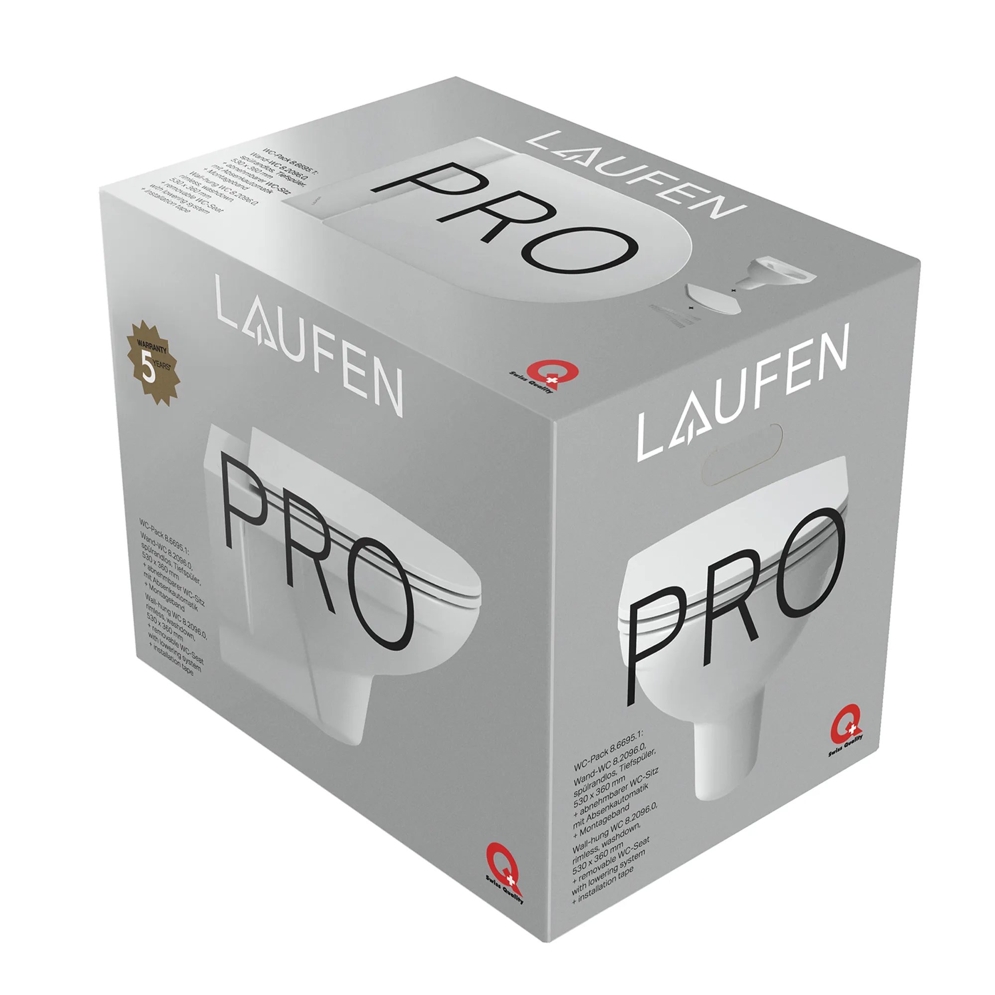 Tiefspül-WC wandhängend+Sitz PRO Pack 560x360x350 spülrandlos weiß