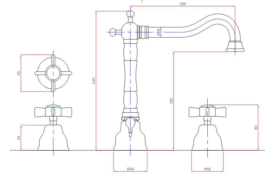 Waschtisch-Dreilochbatterie AqvaRetro II - 1" 1/4 Zugstangen-Ablaufgarnitur - keramische Innenoberteile 90° - flexible Druckschläuche 3/8", DVGW W270 - chrom Waschtisch-Dreilochbatterie AqvaRetro II - 1" 1/4 Zugstangen-Ablaufgarnitur - keramische Innenoberteile 90° - flexible Druckschläuche 3/8", DVGW W270 - chrom