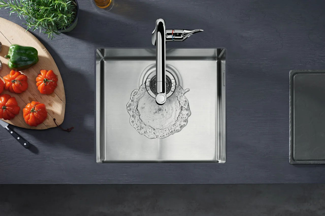 Hansgrohe S71 Unterbauspüle 450 mm Edelstahl, flach aufliegend oder flächenbündig, 1 Hauptbecken, seitlicher Überlauf rechts