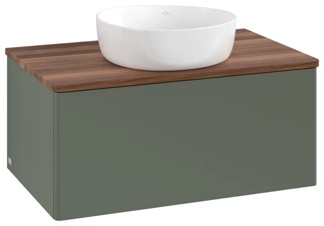 Villeroy & Boch Waschtischunterschrank „Antao“ 800 × 360 × 500 mm Leaf Green Matt Lacquer, für Becken mittig, mit Beleuchtung Villeroy & Boch Waschtischunterschrank „Antao“ 800 × 360 × 500 mm Leaf Green Matt Lacquer, für Becken mittig, mit Beleuchtung