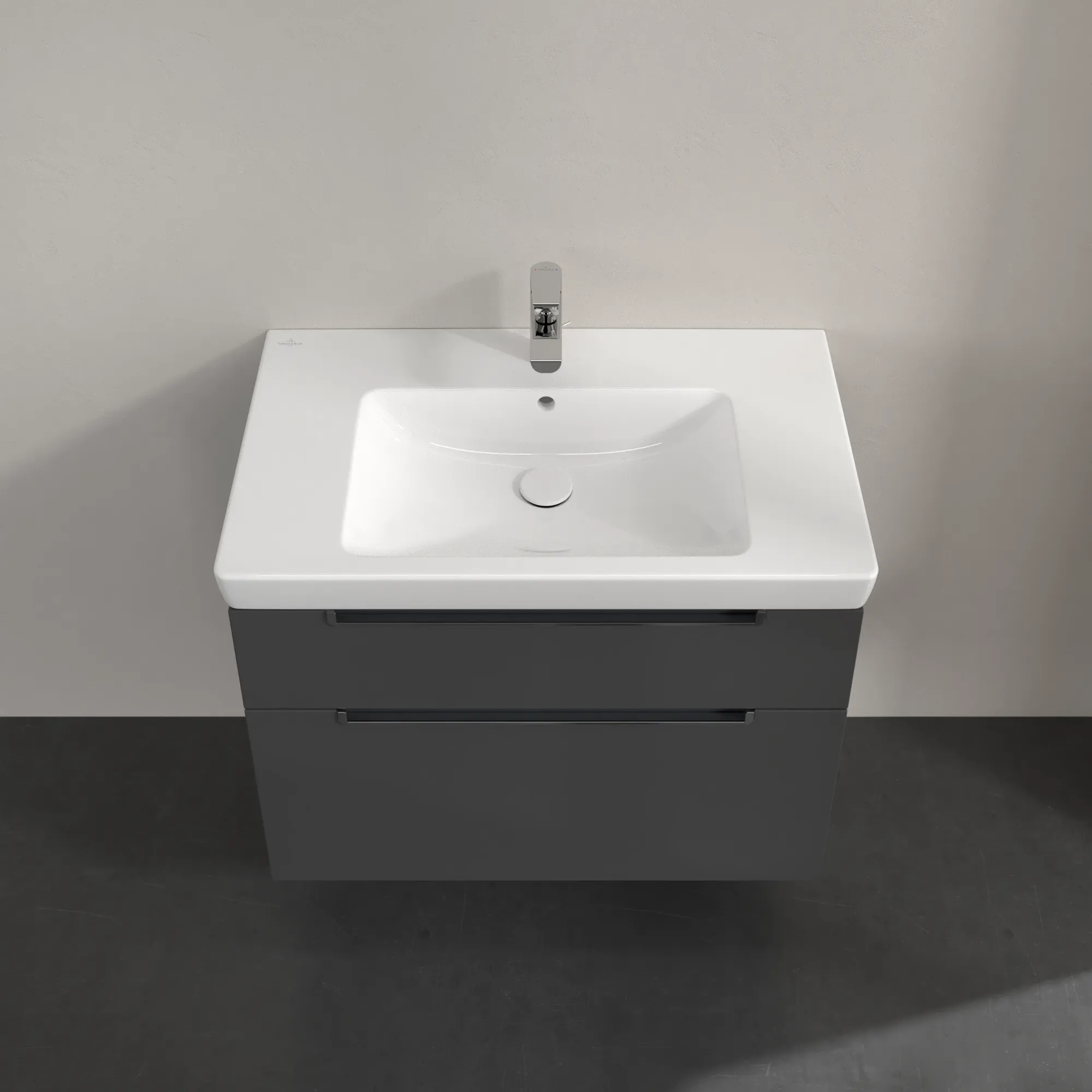 Villeroy & Boch Waschtischunterschrank „Subway 2.0“ 787 × 590 × 449 mm Glossy Grey, für Becken mittig, ohne Beleuchtung
