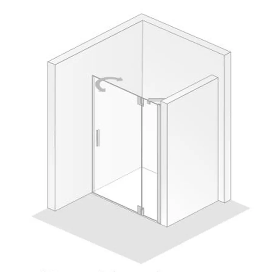HSK Drehtür an Nebenteil pendelbar für Nische „K2P“ Glas Klar hell, Profile Chromoptik (Alu Hochglanz poliert), Scharniere nicht pendelbar, H: 2000 mm