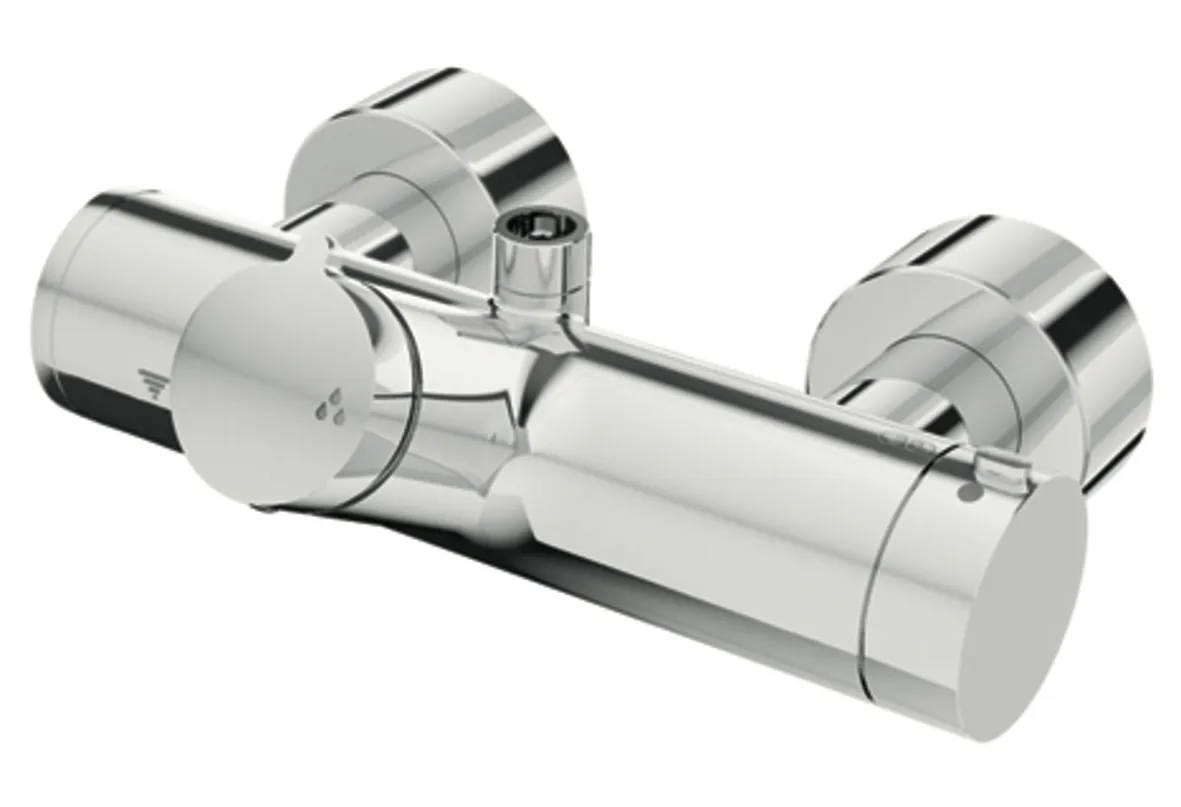 Aufputz-Duscharmatur VITUS VD-Auf/Zu-T / o, Mischwasser, Thermostat, Auf/Zu-Aufputz-Duscharmatur, 2 RFV, Thermische Desinfektion, 2x DN 15 G 1/2 AG, DN 15 G 1/2 AG (oben), chrom