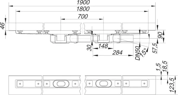 Duschrinne CeraLine Plan W Duo 1800 mm, DN 50
