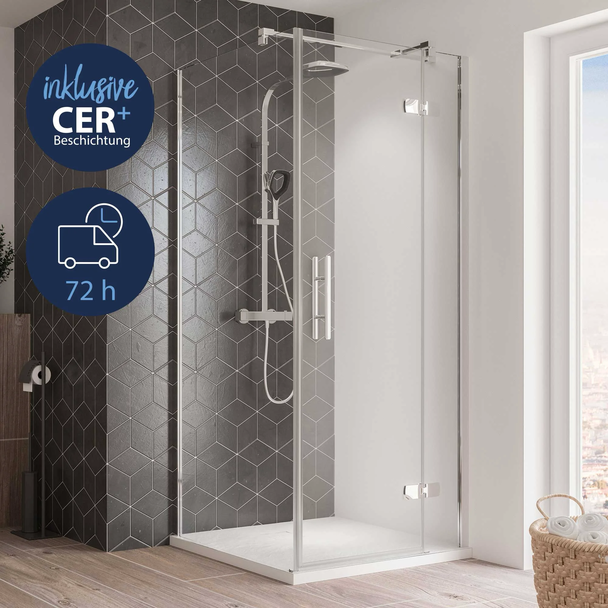 Breuer QUICK 72 Avanta Drehtür mit Festteil, Alu chromeffekt, 900 mm, 8 mm Sicherheitsglas mit CER+ Glasbeschichtung Breuer QUICK 72 Avanta Drehtür mit Festteil, Alu chromeffekt, 900 mm, 8 mm Sicherheitsglas mit CER+ Glasbeschichtung