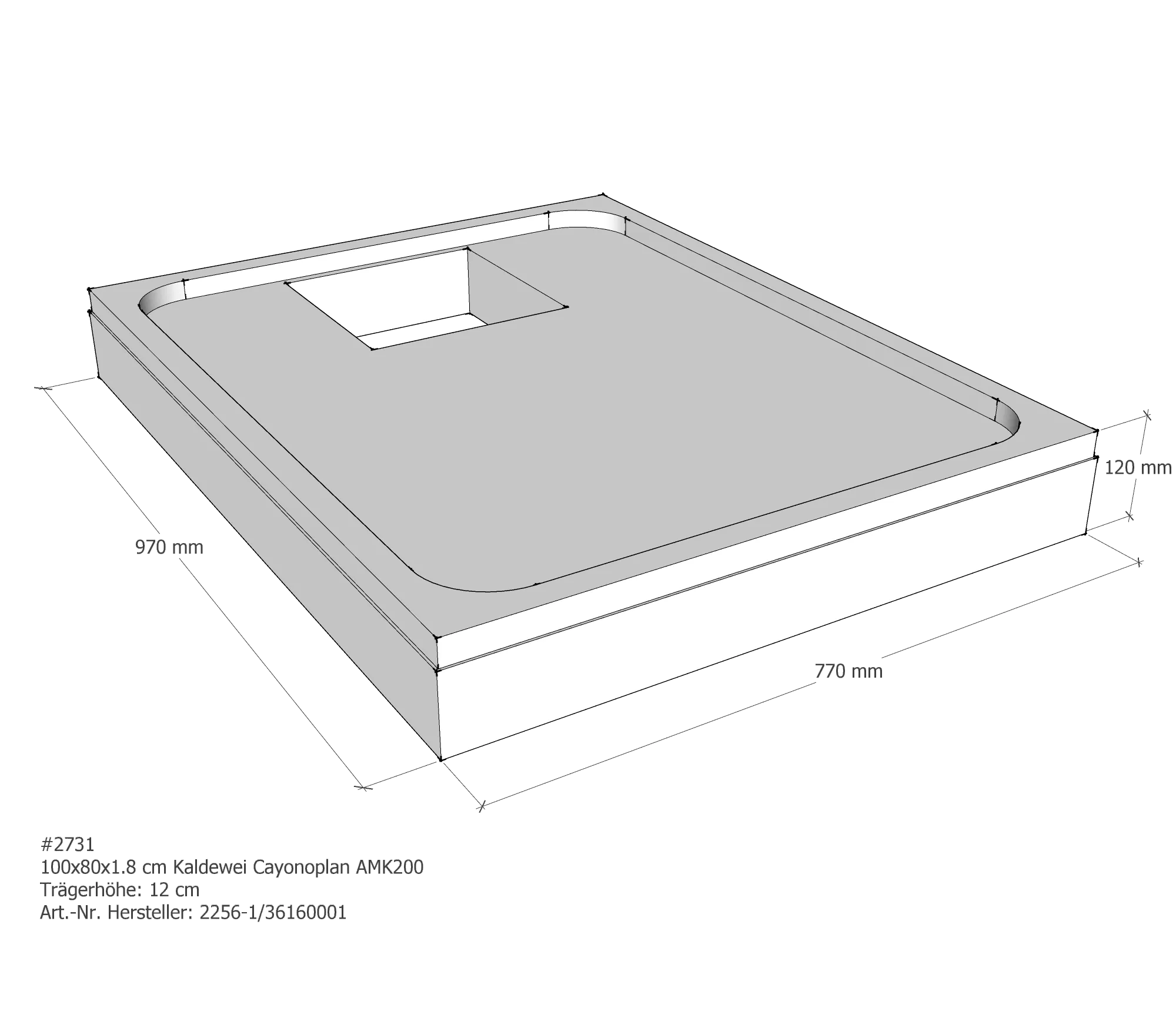 Duschwannenträger für Kaldewei Cayonoplan 100 × 80 × 1,8 cm Breite: 80 cm / Länge: 100 cm