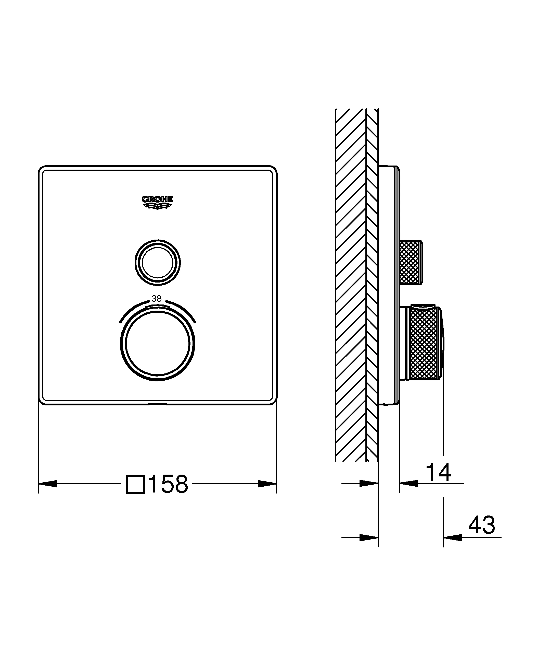 Thermostat Grohtherm SmartControl 29153, mit einem Absperrventil, Fertigmontageset für Rapido SmartBox, Wandrosette eckig, moon white