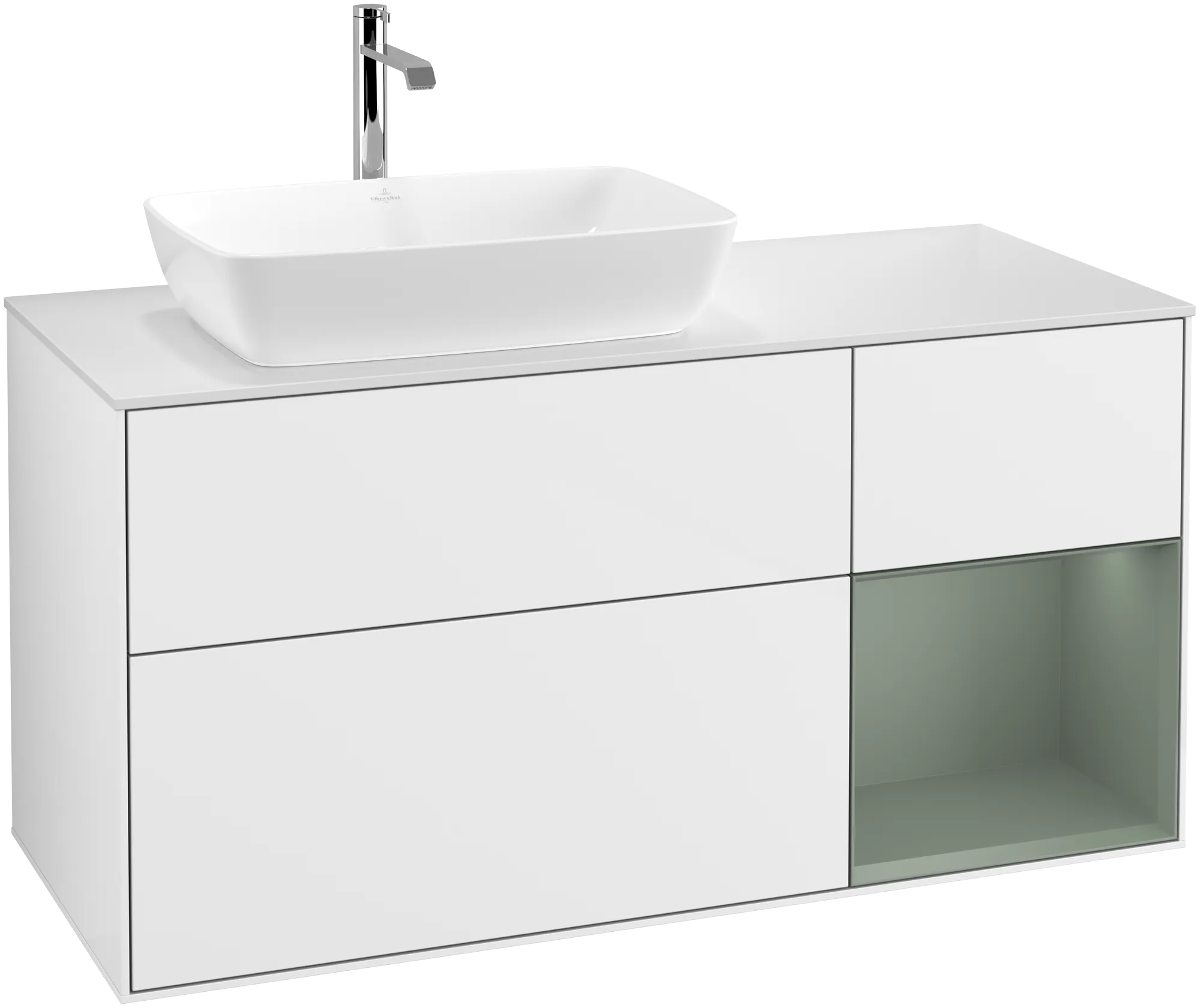 Villeroy & Boch Waschtischunterschrank „Finion“ für Schrankwaschtisch 1200 × 603 × 501 mm Glossy White Lacquer, für Becken links, mit Hahnlochbohrung