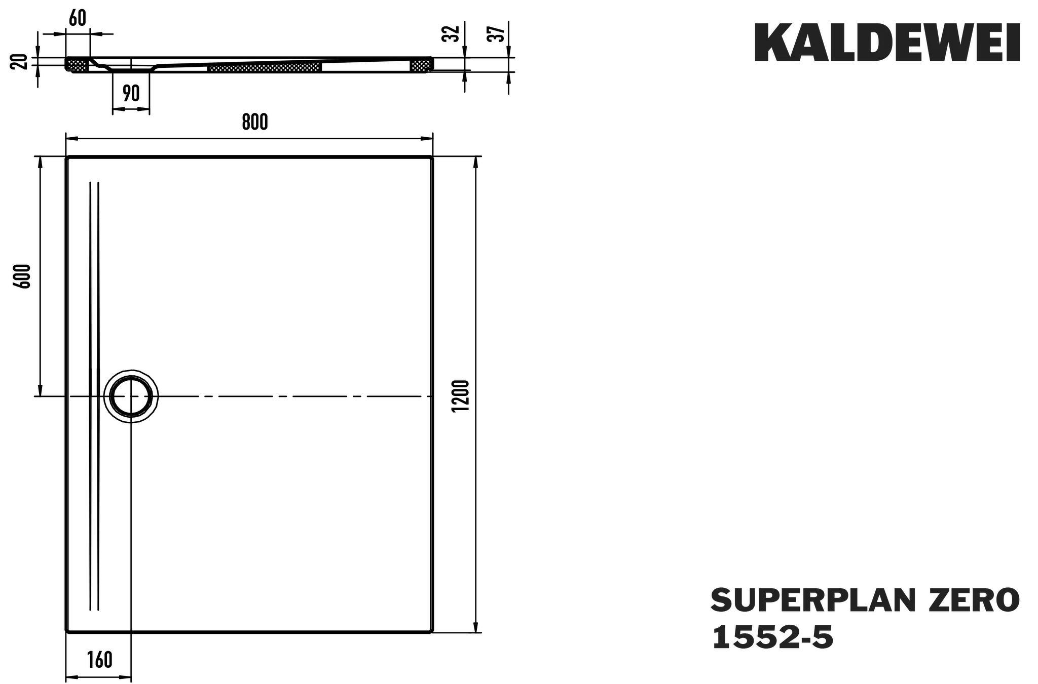 Kaldewei rechteck Duschwanne „Superplan Zero“ 80 × 120 cm mit Antislip Secure Plus, in warm grey 30