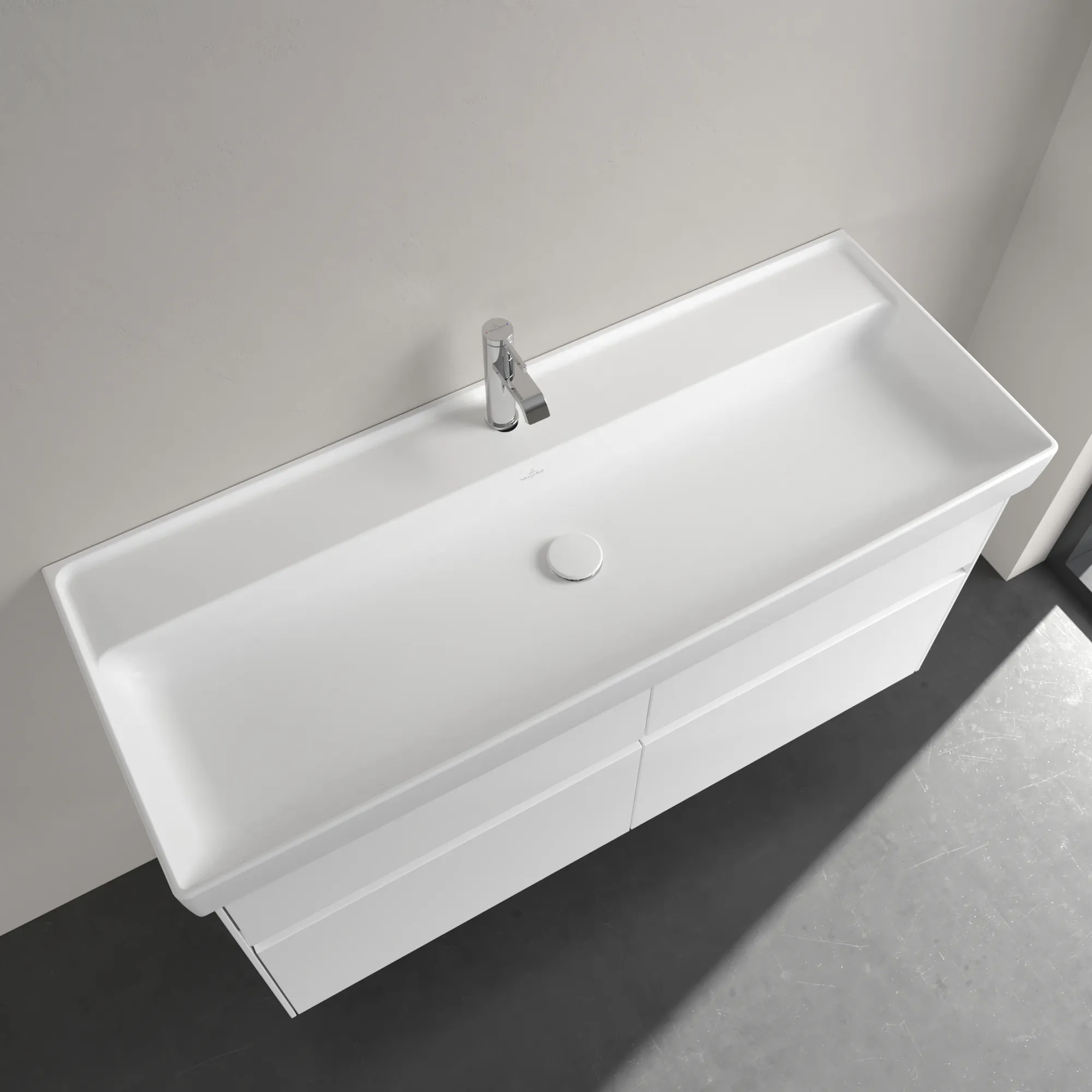 Villeroy & Boch Schrankwaschtisch aus TitanCeram „Collaro“ 1200 × 470 × 160 mm, mit Hahnlochbohrung, Hahnlochposition mittig in Stone White