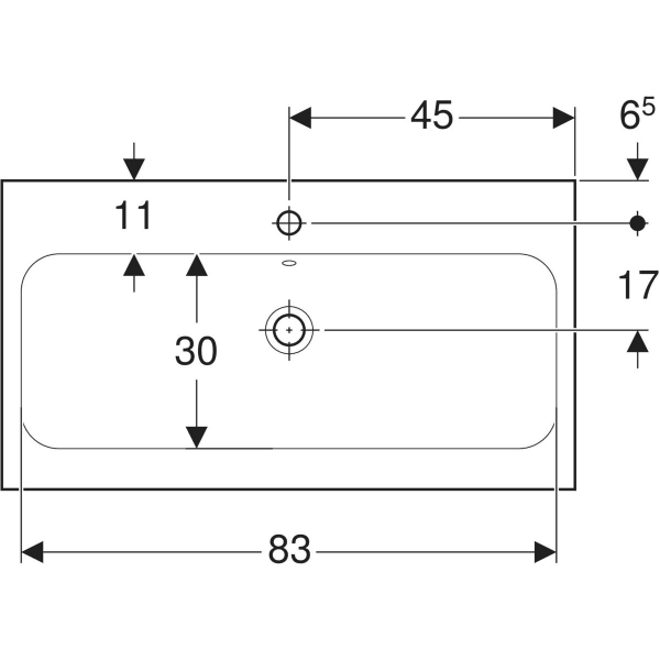 Wandwaschtisch „iCon Light“, mittig, rechteckig, Hahnlochposition mittig 90 × 48 cm mit KeraTect®