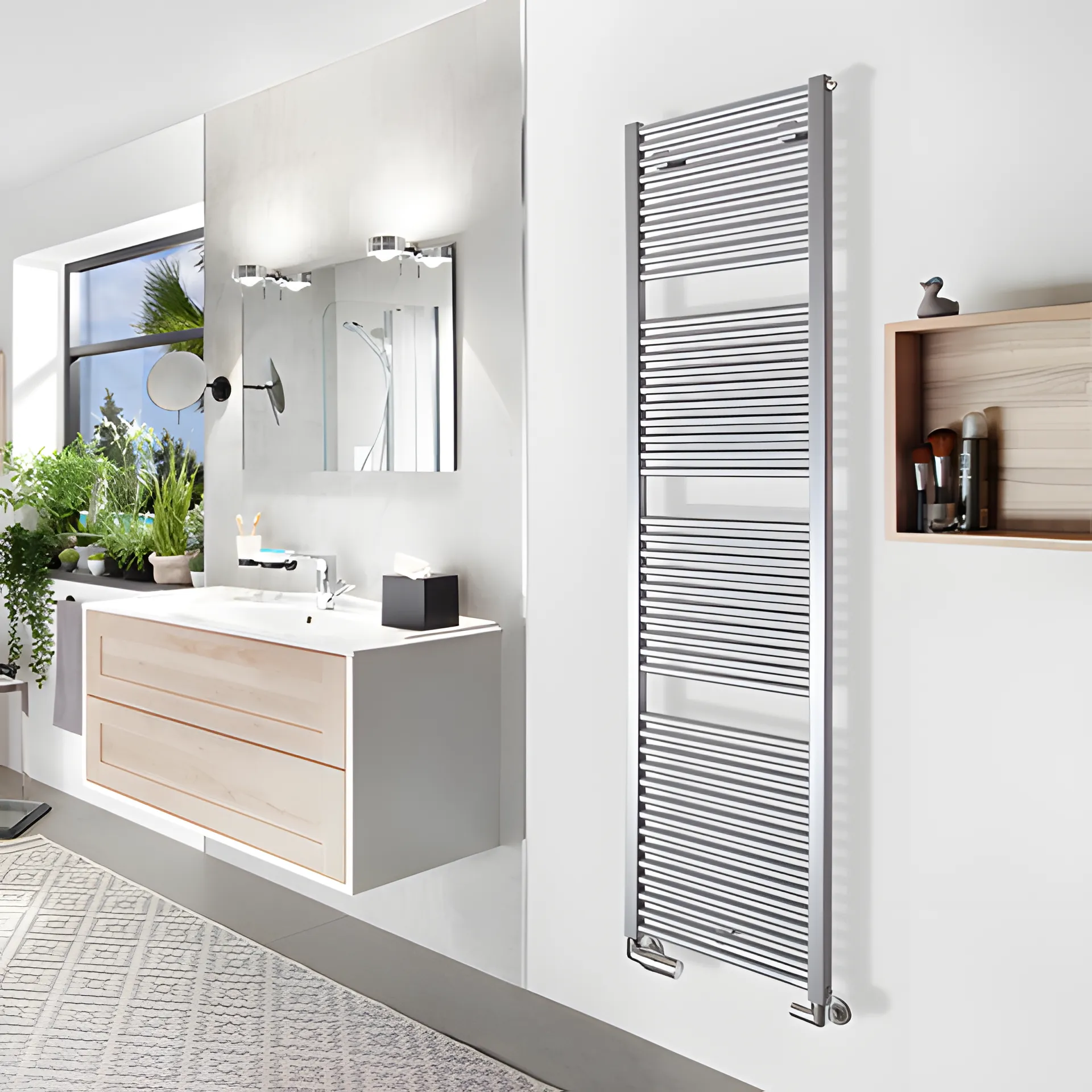 BEMM Design-Heizkörper „Rondo S“ 40 × 76,2 cm in Samtschwarz mit brauntouch