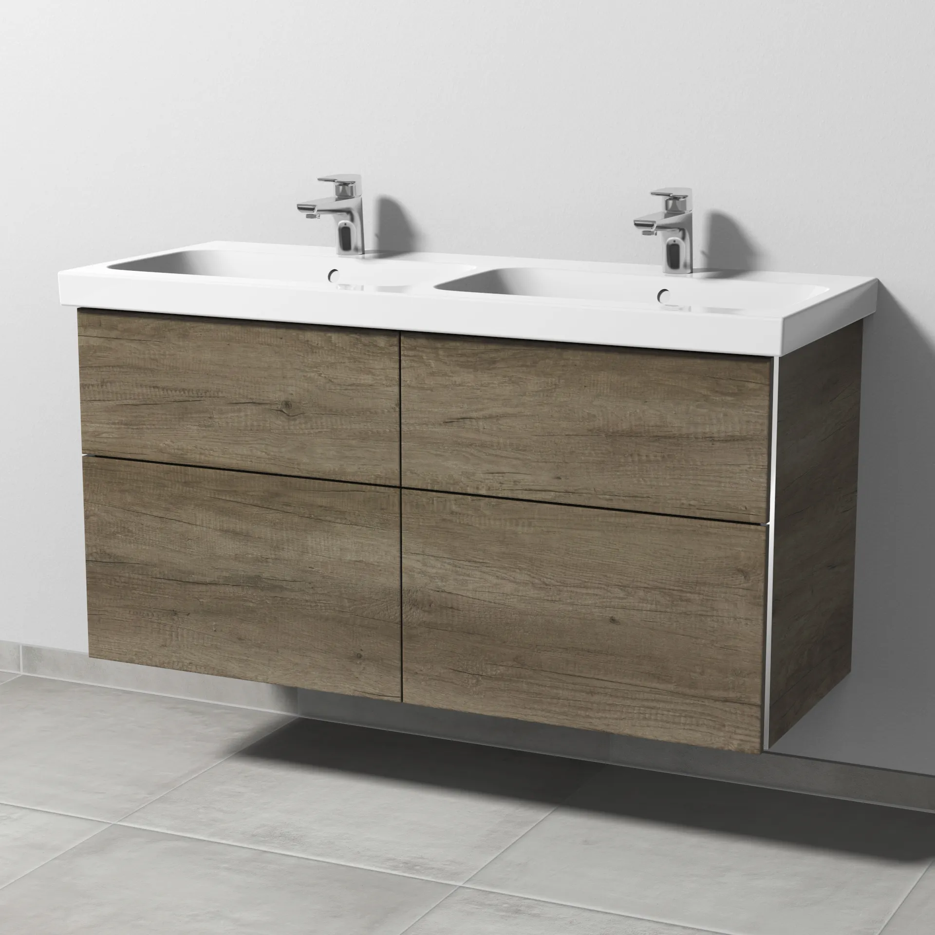 Sanipa Waschtischunterschrank „3way“ passend zu Keramik-Waschtische iCon Light von Geberit 1150 × 591 × 462 mm in Eiche Nebraska, Becken links und